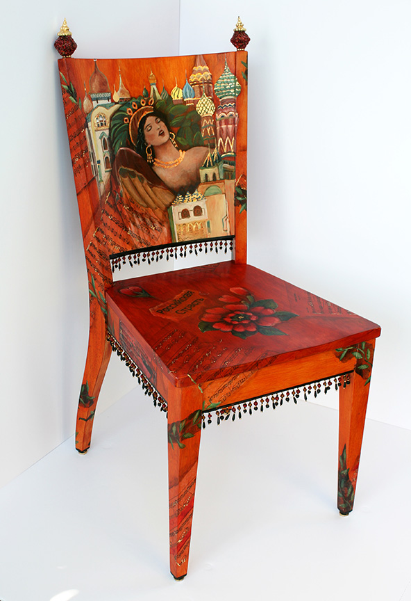 Front of chair influenced by Russian Artist Vasnetsov