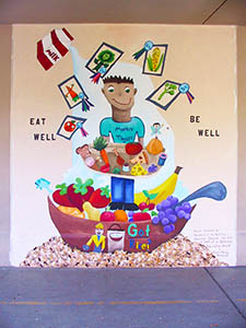 Mural of good food drawings by 5th grade students